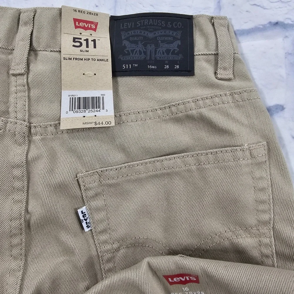 Levis 511 Slim Pants MENS 28x28 Khaki Tan Twill Casual Classic